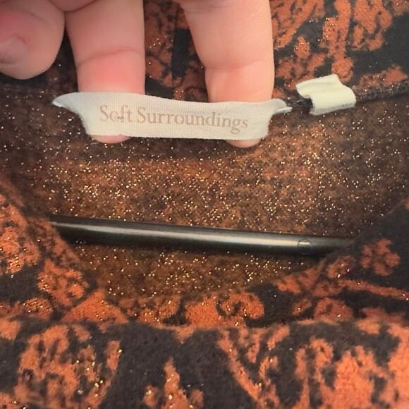 Soft Surroundings Collared Long Sleeve Metallic Floral Midi Dress Size XL Fall - Picture 5 of 9